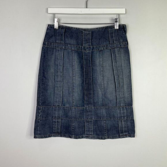Vintage AX ARMANI EXCHANGE Women Skirt Chambray Cotton Linen Blend Size 0P 90's - Picture 1 of 10